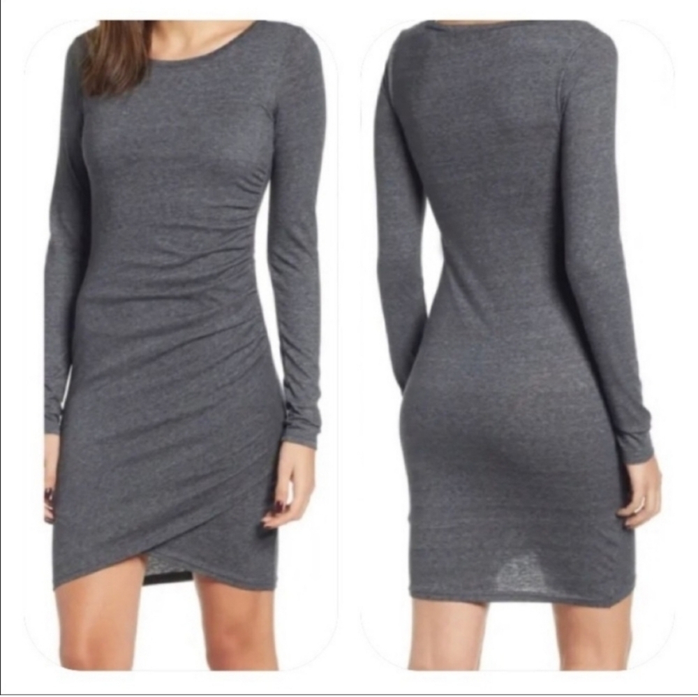NWT Leith Dress Charcoal Heather Grey Ruched Long Sleeve, sz XS